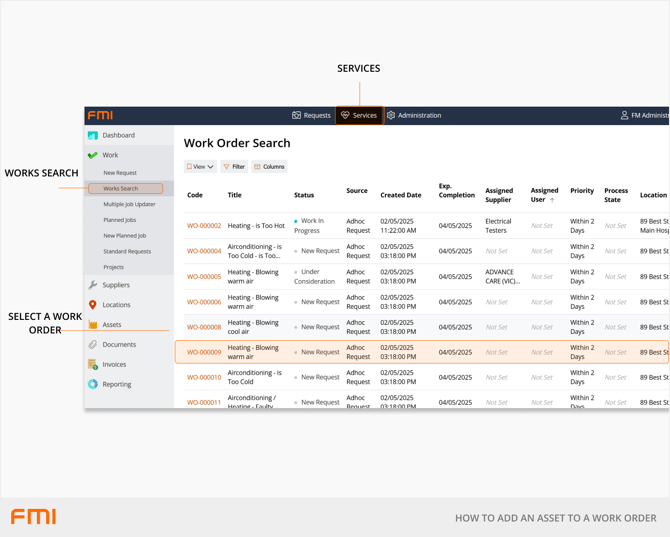 select a work order (Smarter Services)